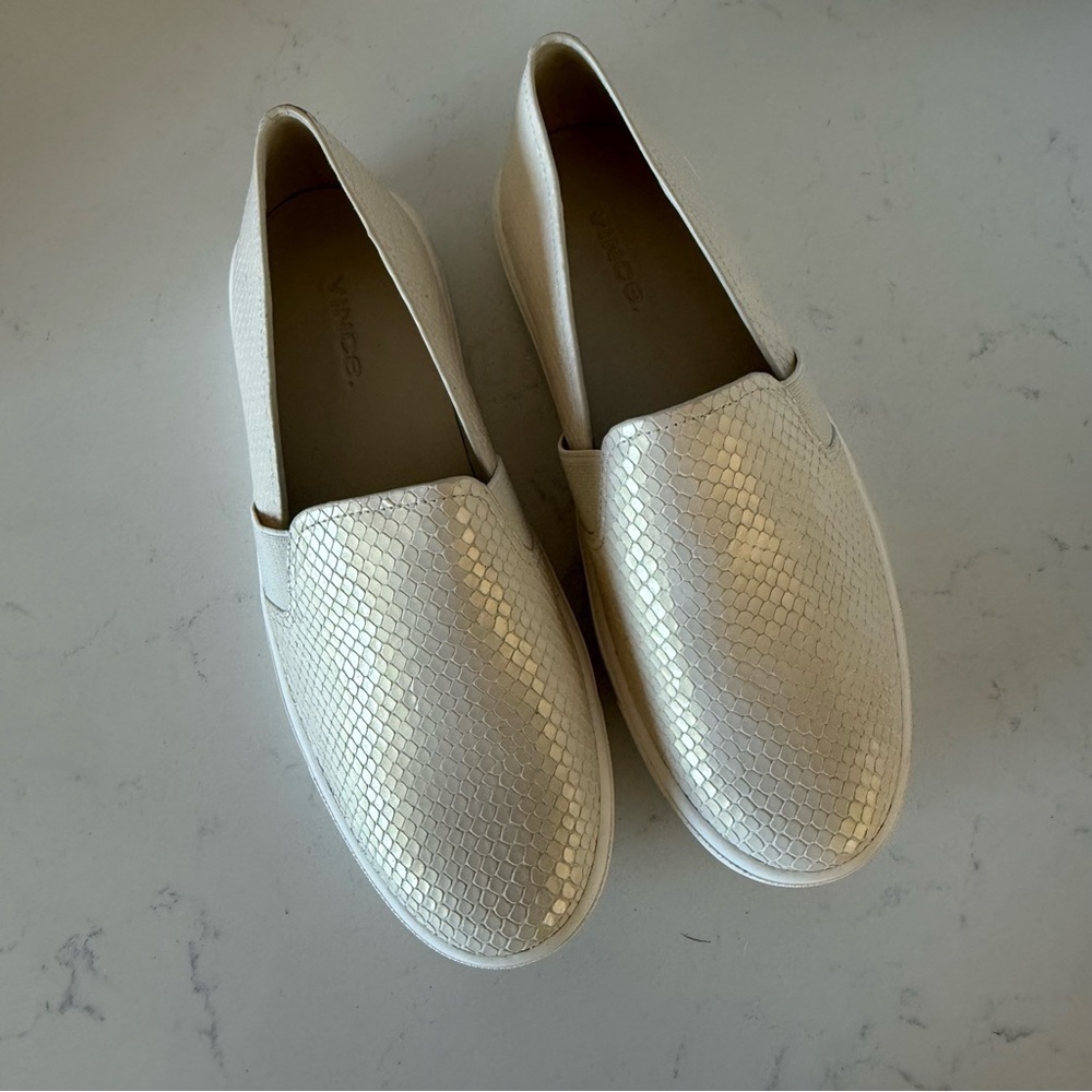 Vince Blair Slip-On Sneakers | White / Snake-Embossed Leather | Size 6 | NWOB